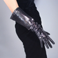 Shiny Metallic Genuine Leather Gloves, Dark Silver Party Costume Gloves, Cyber futuristic fashion, Cyberpunk Music festival outfits.