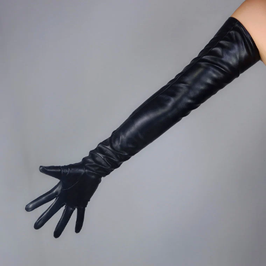 Black Opera leather Gloves, White, Red Shiny Matt Black leather Gloves, Party costume,Raves Party,Stage performer, Futuristic fashion gloves