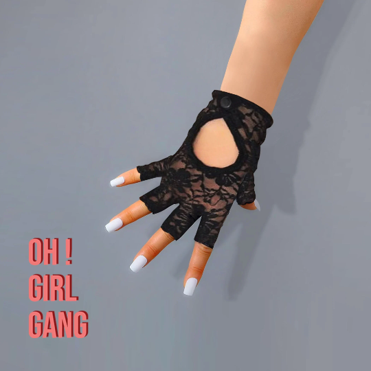 Black Lace Biker Gloves, Stylish half finger gloves with button, Driving Gloves, Music festival concert Party gloves, Costume Gloves