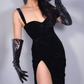 Shiny Metallic Genuine Leather Gloves, Dark Silver Party Costume Gloves, Cyber futuristic fashion, Cyberpunk Music festival outfits.