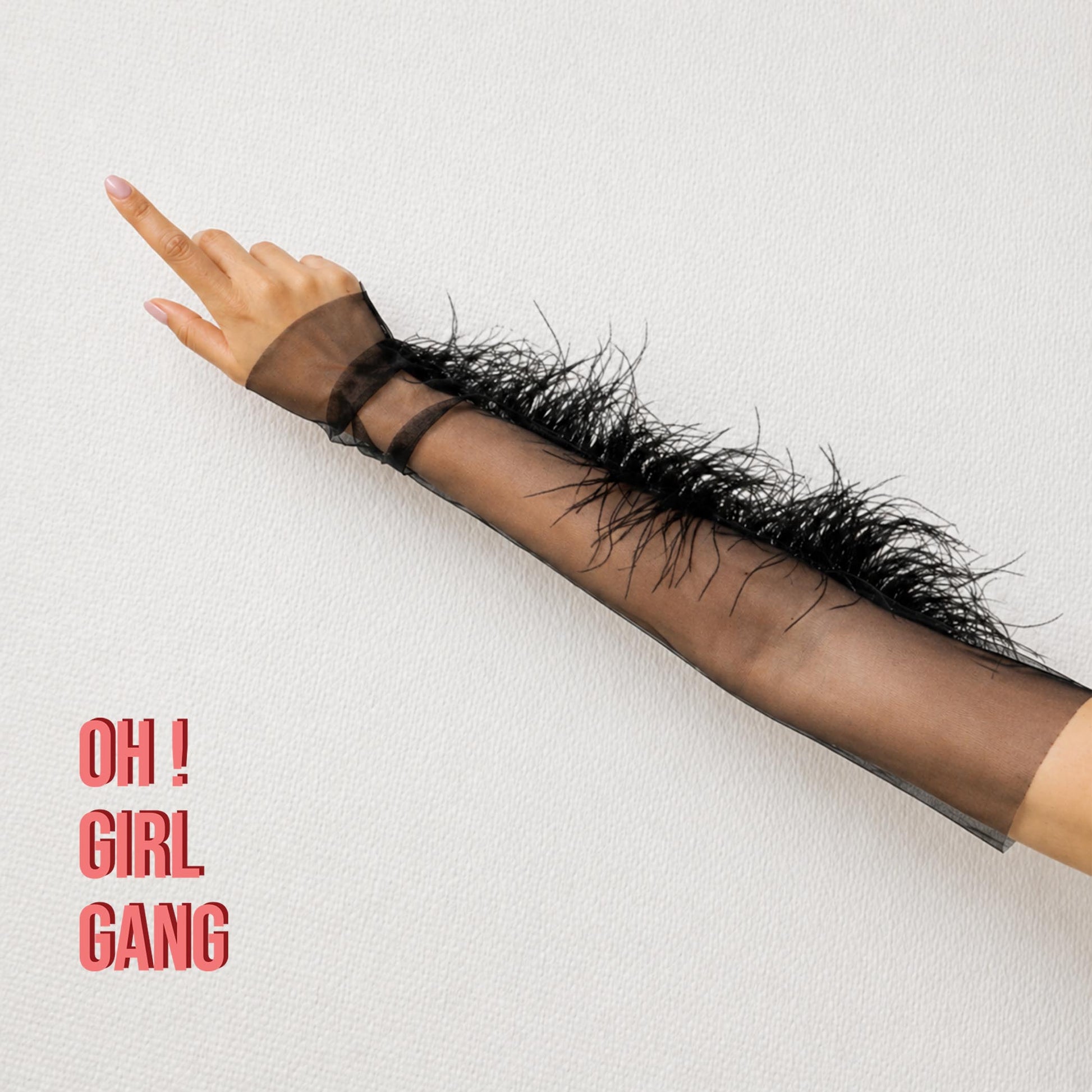 Personalised Tulle Ostrich Feather Gloves (Black / White) half finger gloves 
