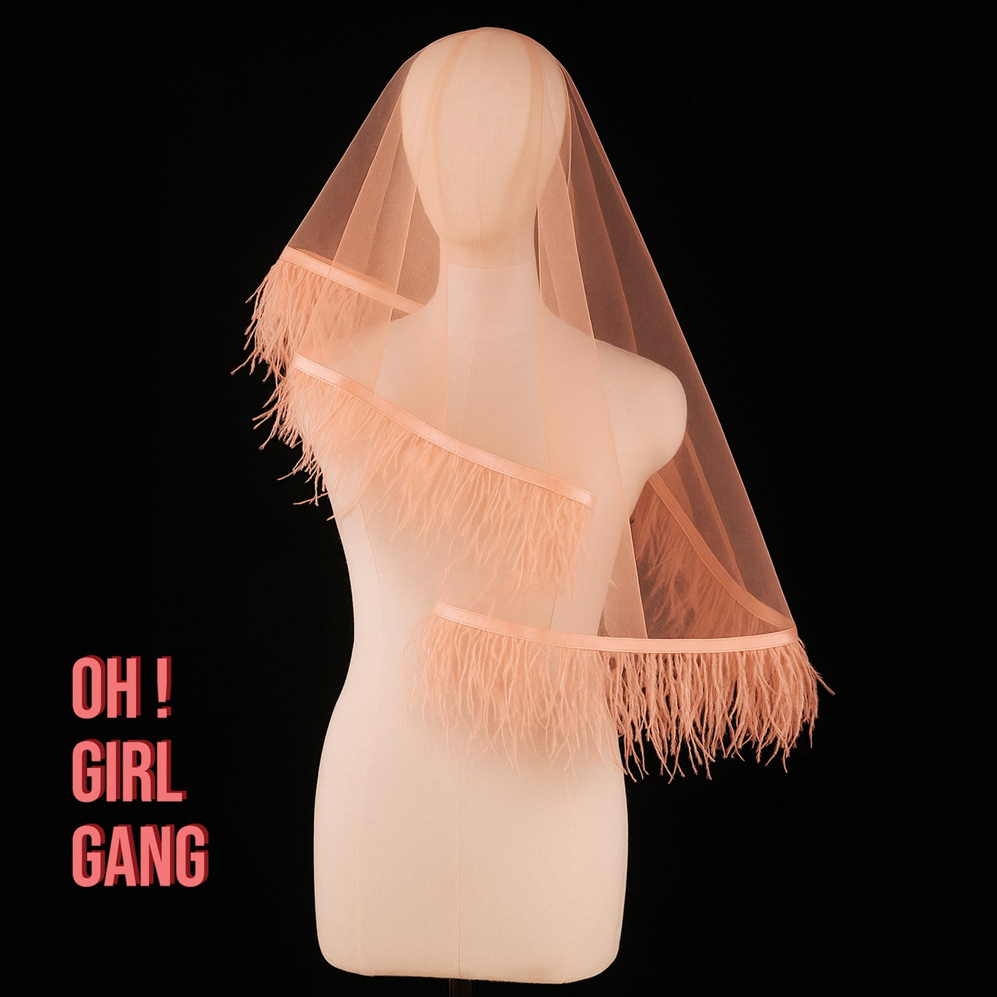 Light Pink Feather Veils: Shoulder Length