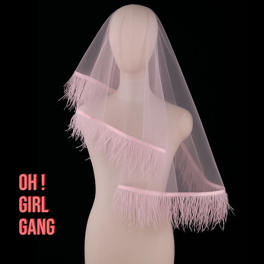 Light Pink Feather Veils: Shoulder Length