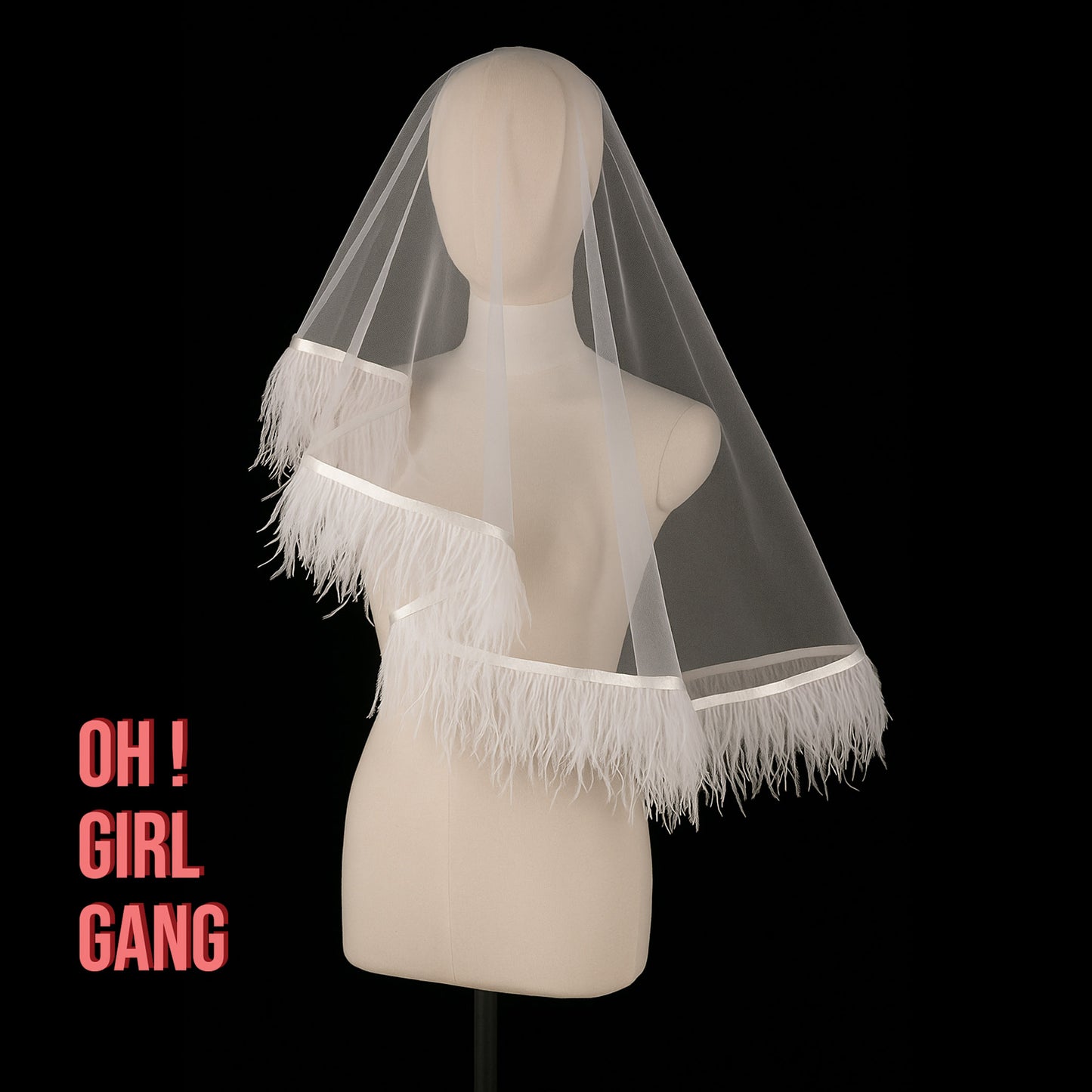 Light Pink Feather Veils: Shoulder Length