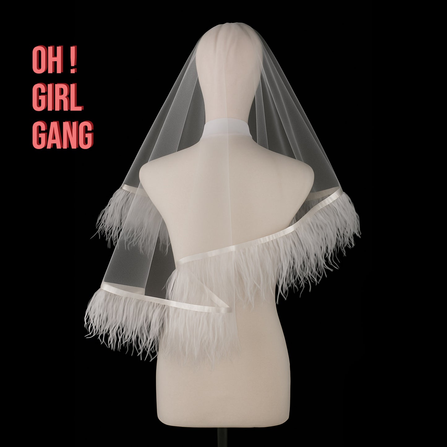 Light Pink Feather Veils: Shoulder Length