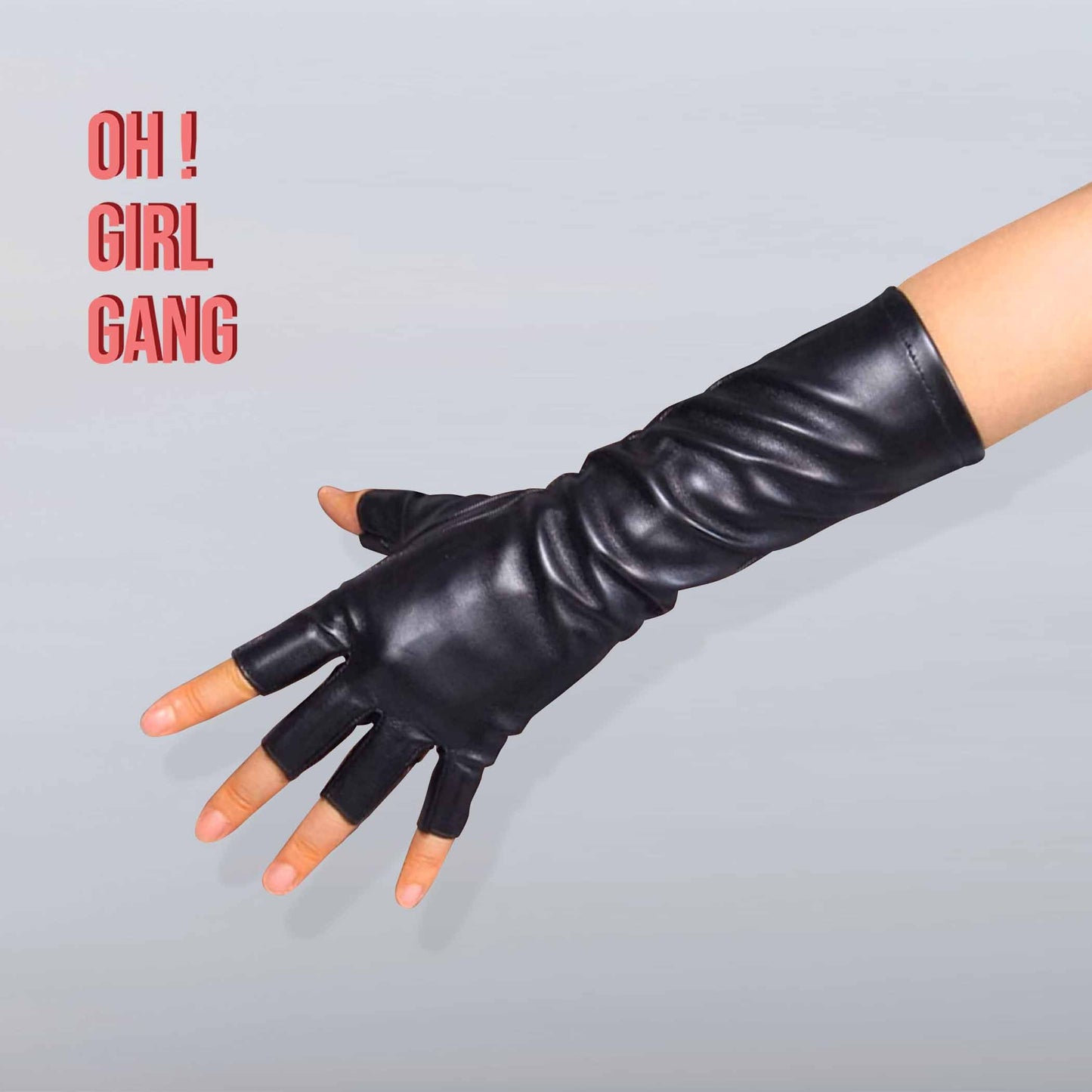 Chic Black Faux Leather Fingerless Gloves, Red, Pink Patient Leather Half Finger gloves Cyber Y2k, Drag Queen, Stage, Festival Party gloves.