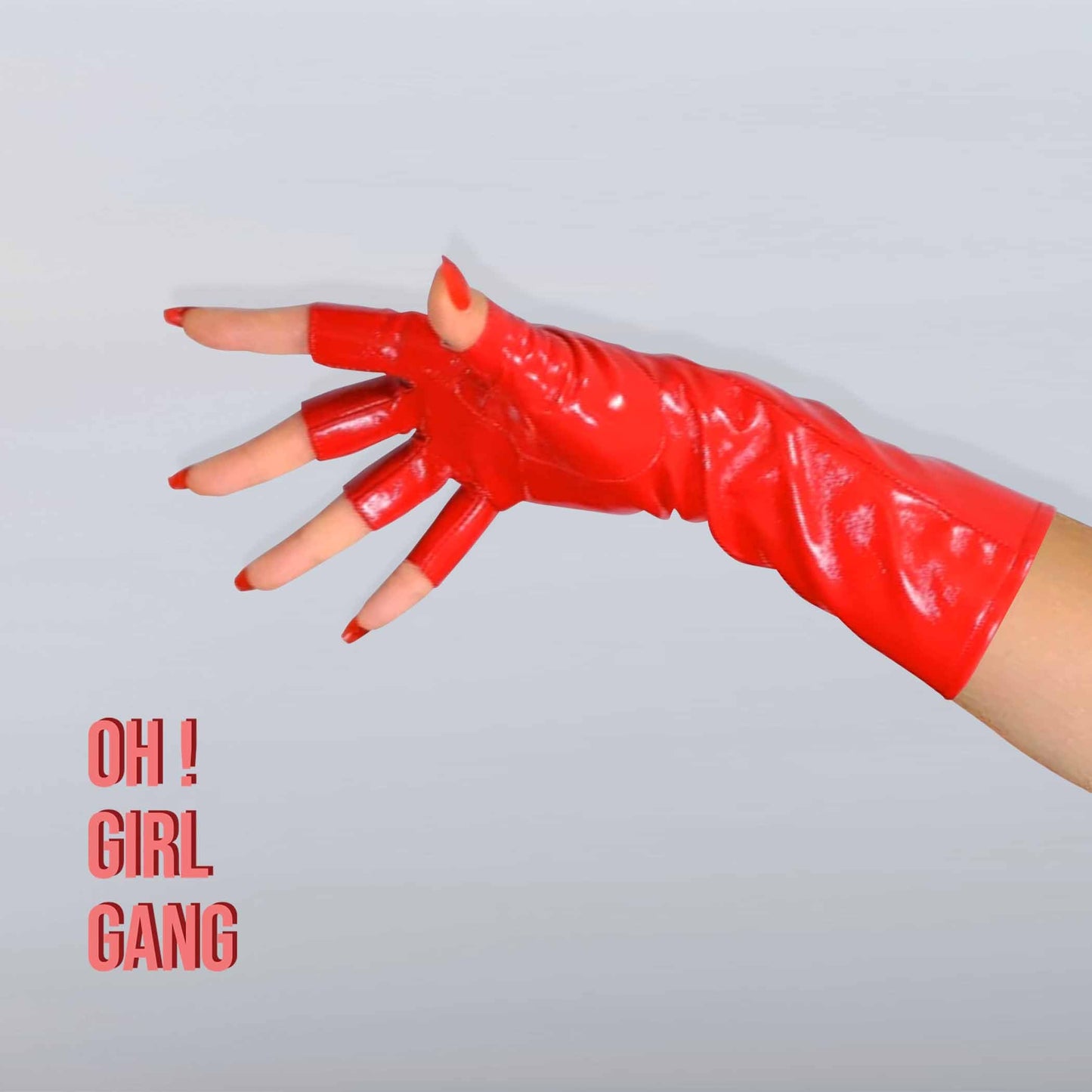 Chic Black Faux Leather Fingerless Gloves, Red, Pink Patient Leather Half Finger gloves Cyber Y2k, Drag Queen, Stage, Festival Party gloves.