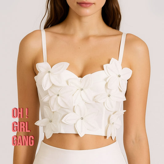 3D Floral Rhinestone Corset Top