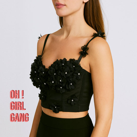 Tulle Flower Bustier Crop Top | Romantic Sheer Corset Top | Sexy Camisole | Party, Festival, Clubwear
