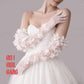 Handmade Ivory Tulle Bridal Gloves: 3D Flower Pearl Wedding Gloves, Touchscreen