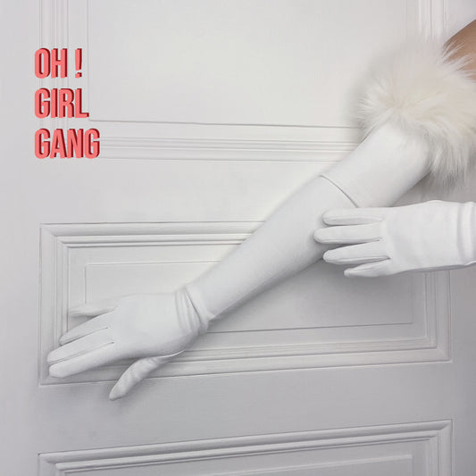 White Feather Suede Opera Gloves (65cm)