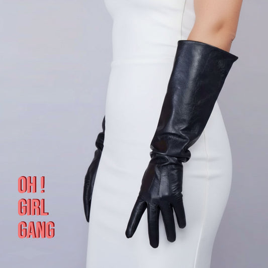 GENUINE LEATHER Black Touch-Screen Gloves (50cm)