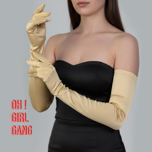 Gold Satin 1920s Opera Gloves 70cm Long