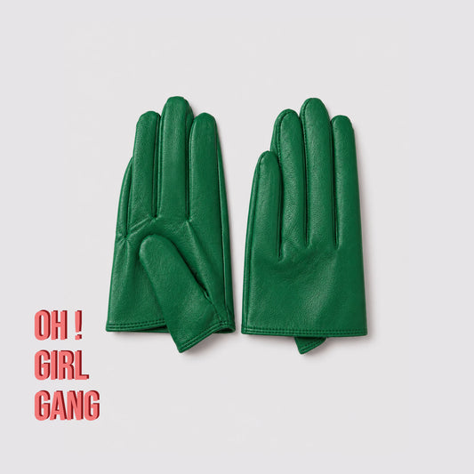 Green Half Palm Genuine Leather Black Short Gloves