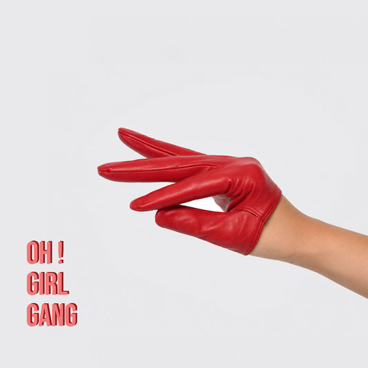 Red Half Palm Genuine Leather Black Short Gloves