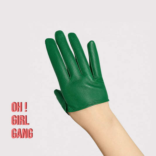 Green Half Palm Genuine Leather Black Short Gloves
