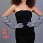 Unisex Fashionable Gloves. White / Black Leather (50cm)