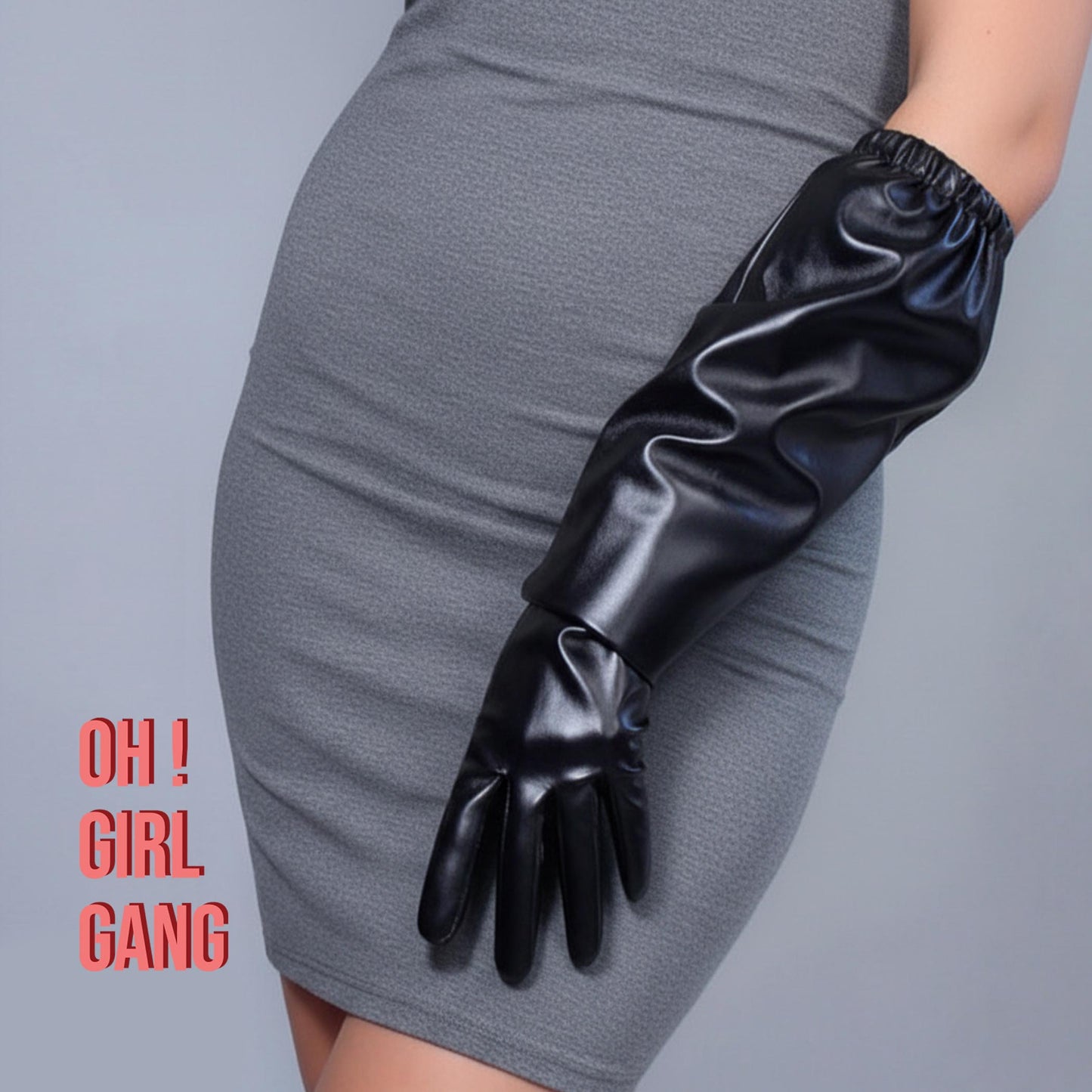 Unisex Fashionable Gloves. White / Black Leather (50cm)
