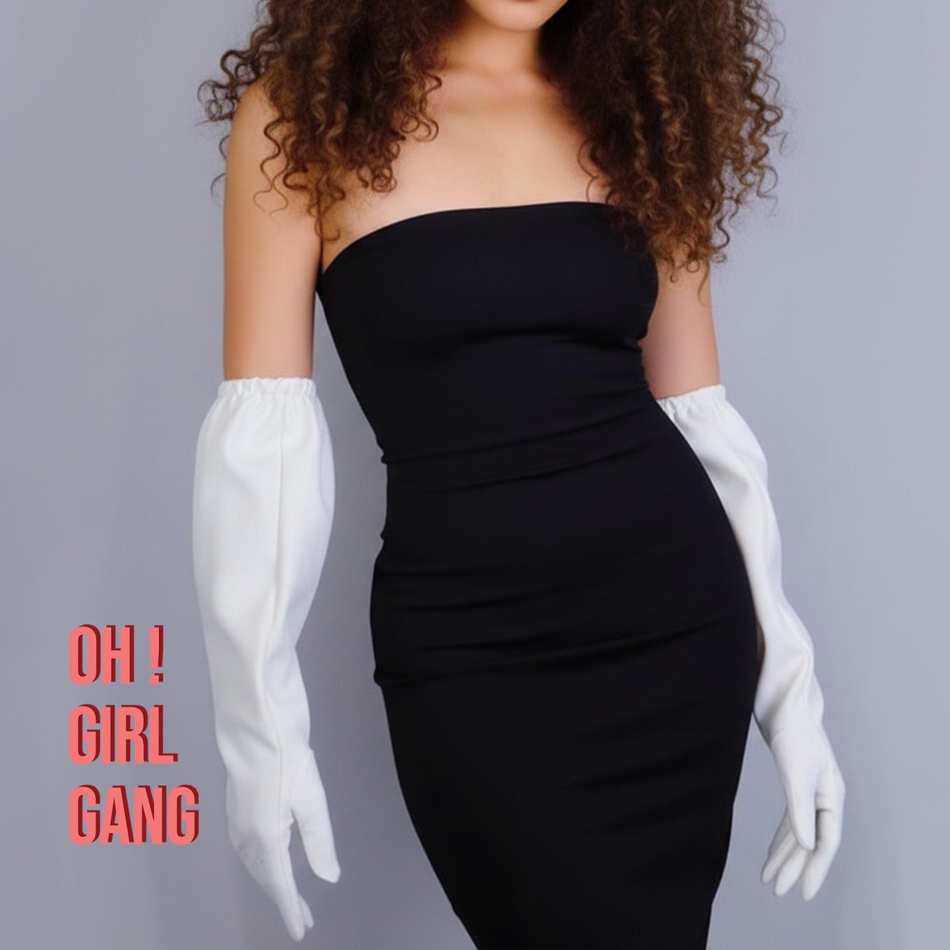 Unisex Fashionable Gloves. White / Black Leather (50cm)