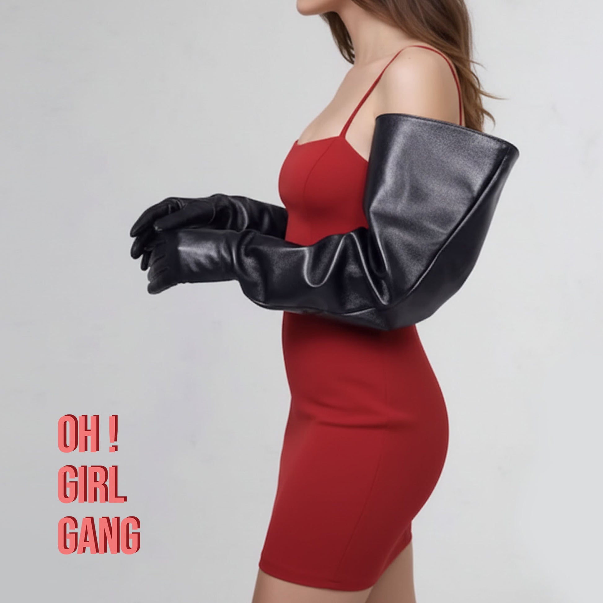 GENUINE LEATHER Black Wide Sleeves Long Gloves (70cm) – Oh Girl Gang