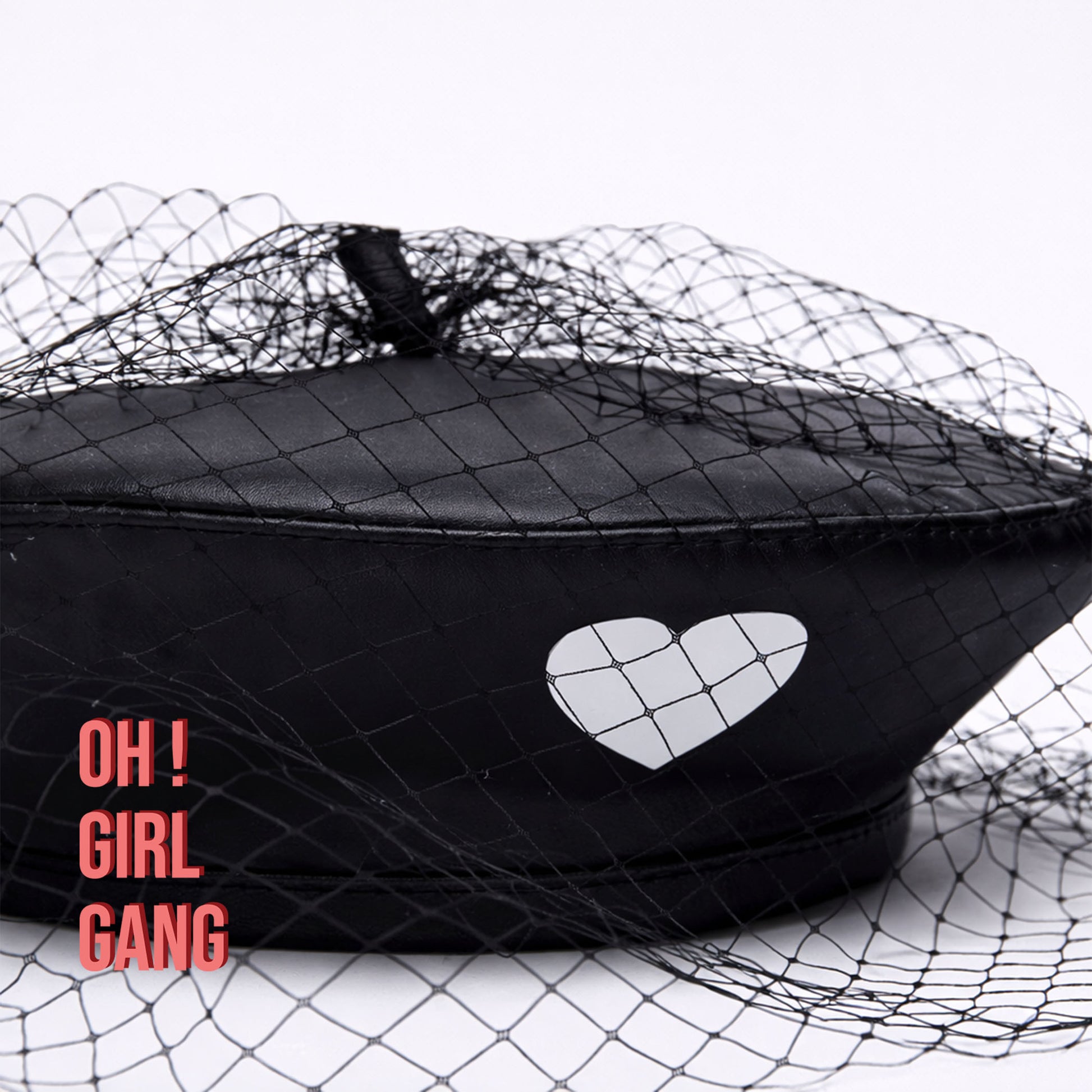 Noir Heart 🖤  Veil Beret, Black hat with heart decoration and black birdcage veil