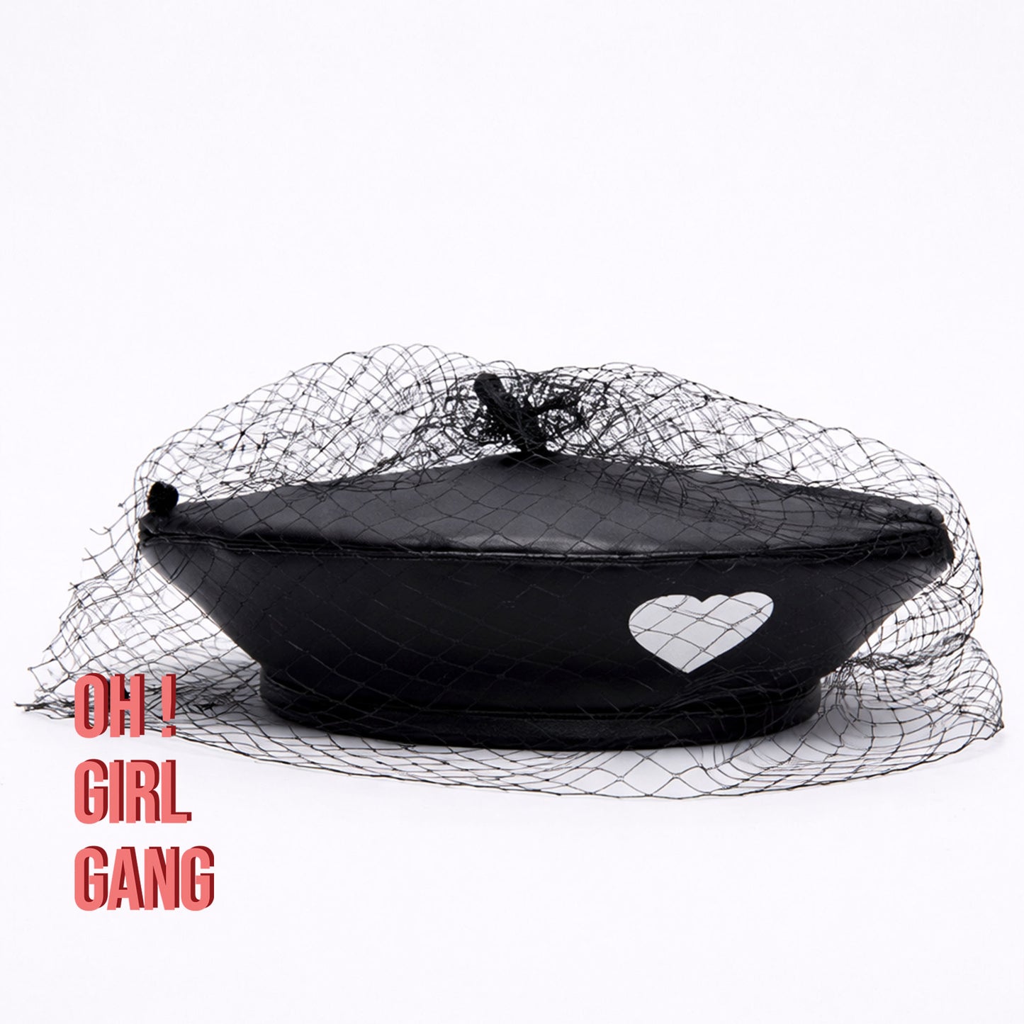Noir Heart 🖤  Veil Beret, Black hat with heart decoration and black birdcage veil