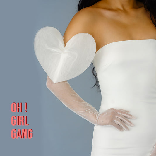Heart Ruffle Tulle Opera Gloves: Bachelorette Party Bridal Gloves, Black, White, Red