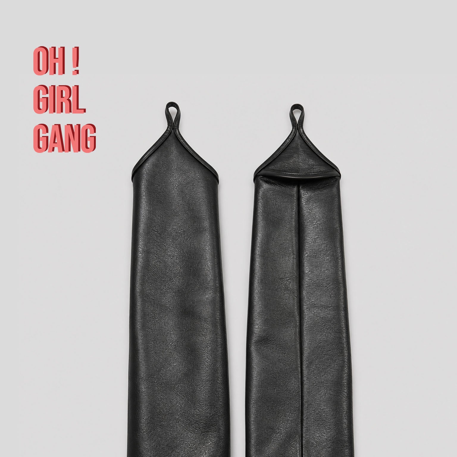 Sleek black fingerless long gloves made from genuine goat leather. Designed with a pointed hand shape and middle-finger loop, available in 30cm, 40cm, and 50cm lengths with sizes S–XXL. Finished with a thin lining for a smooth, comfortable fit.