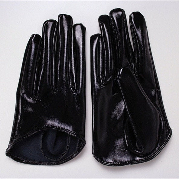 13cm Ultrashort Patent Leather Half Palm Gloves. Oh Girl Gang Gloves