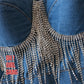 Rhinestone Fringe Denim Bustier