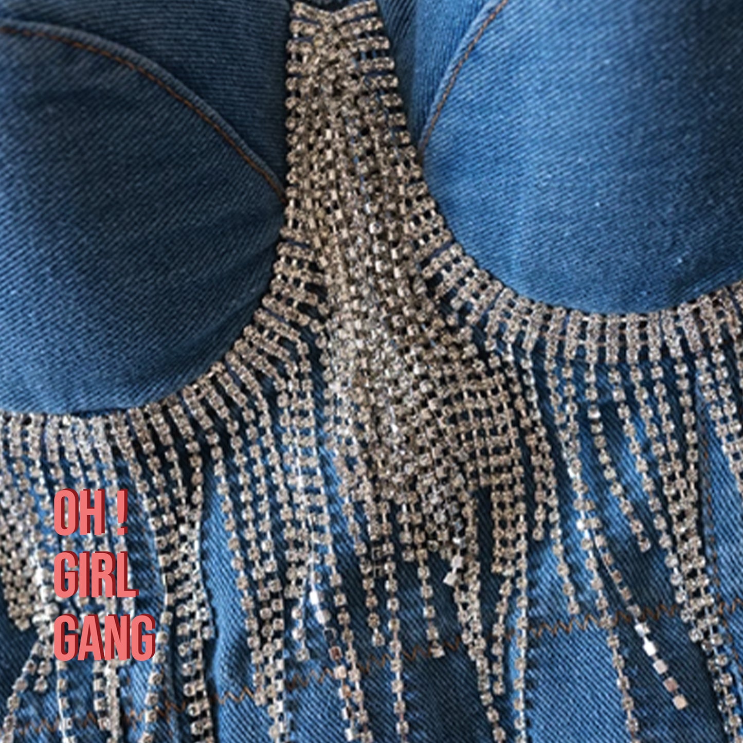Rhinestone Fringe Denim Bustier