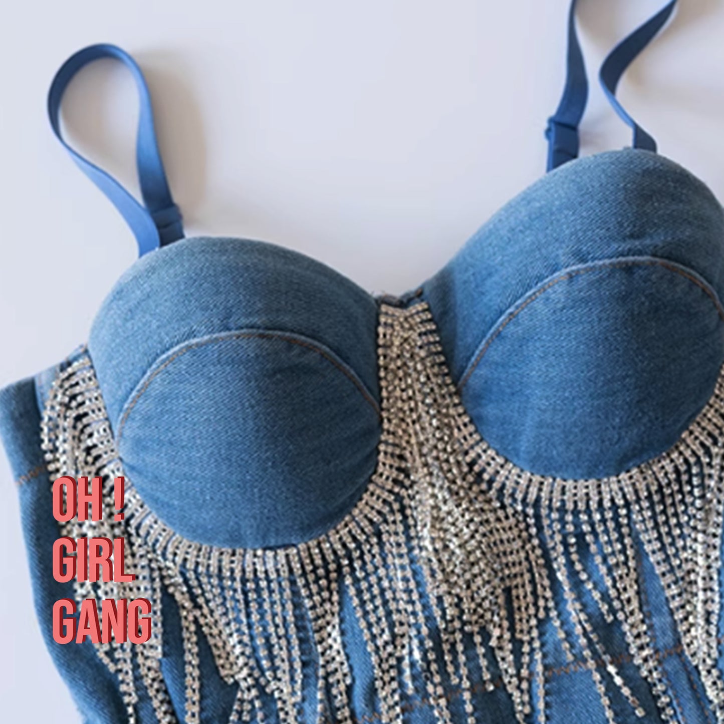 Rhinestone Fringe Denim Bustier
