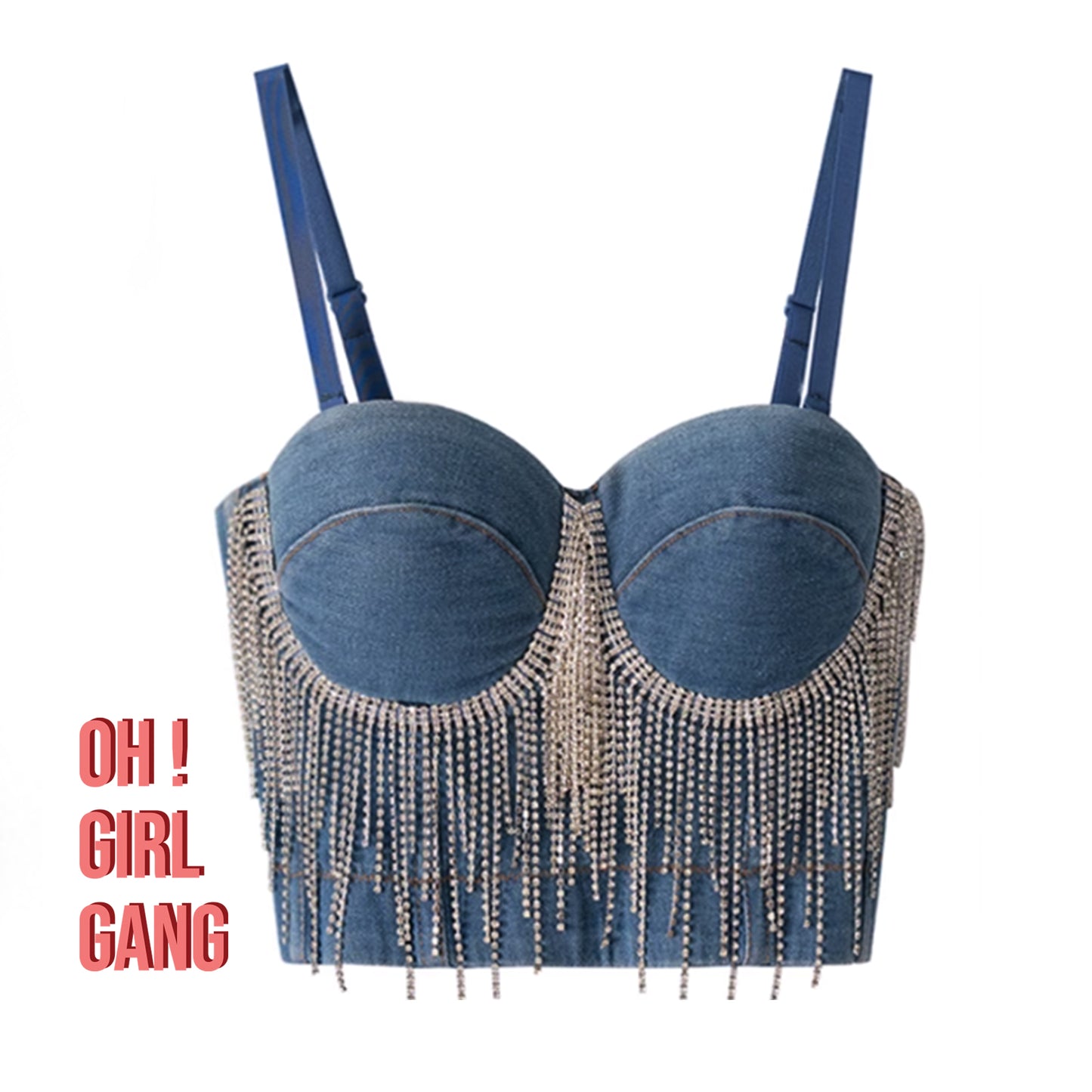 Rhinestone Fringe Denim Bustier