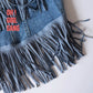 Sparkly Denim Vest | Sleeveless Glitter Button-Up Jacket |