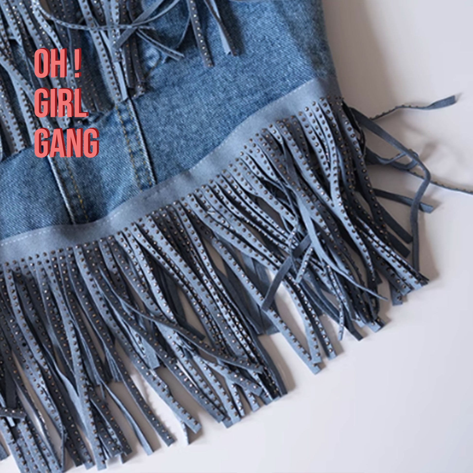 Sparkly Denim Vest | Sleeveless Glitter Button-Up Jacket |