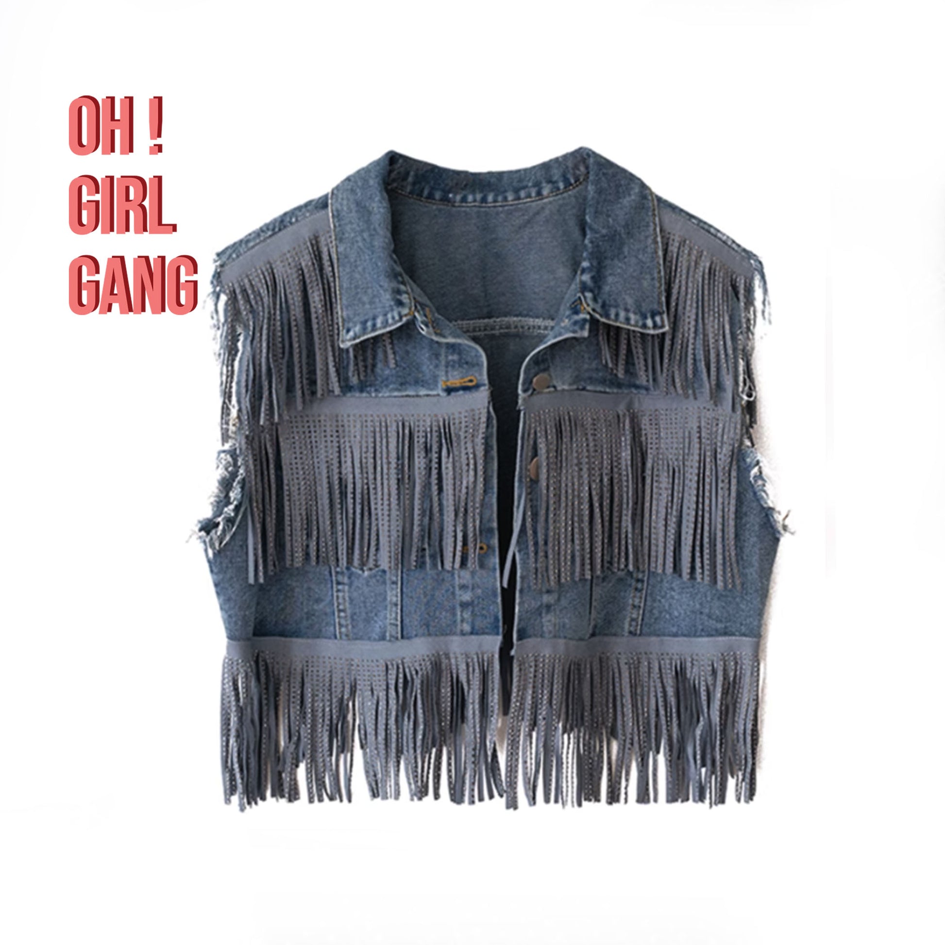 Sparkly Denim Vest | Sleeveless Glitter Button-Up Jacket |
