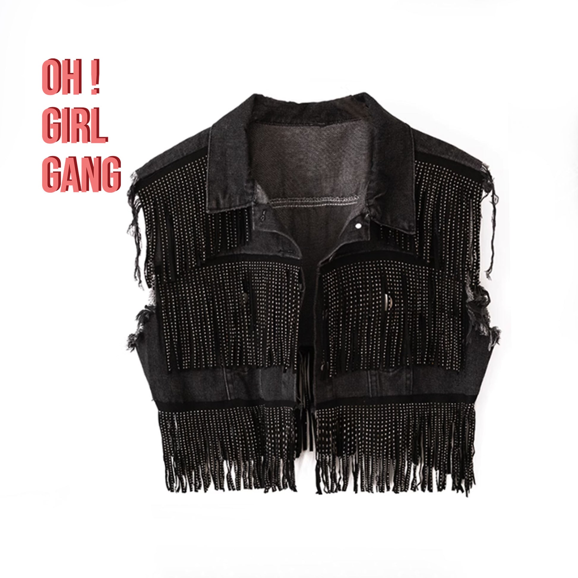 Sparkly Denim Vest | Sleeveless Glitter Button-Up Jacket |