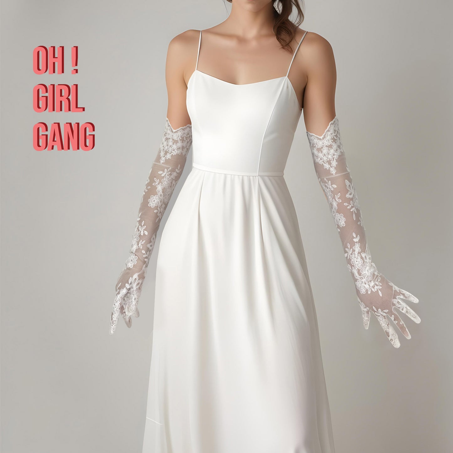 Pink Floral Lace Bridal Opera Gloves (62cm)