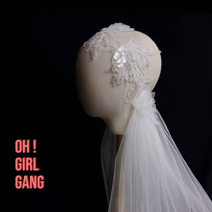 Hand-Beaded Vintage Lace Bridal Veil | Short Cap Veil