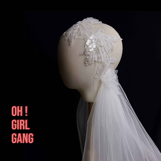 Hand-Beaded Vintage Lace Bridal Veil | Short Cap Veil