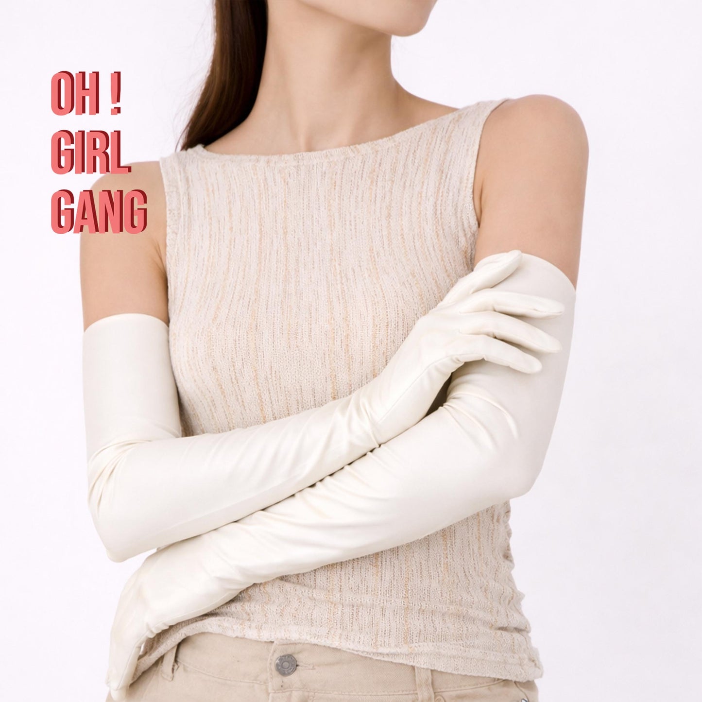 Latex PU Long Gloves (70cm) Beige