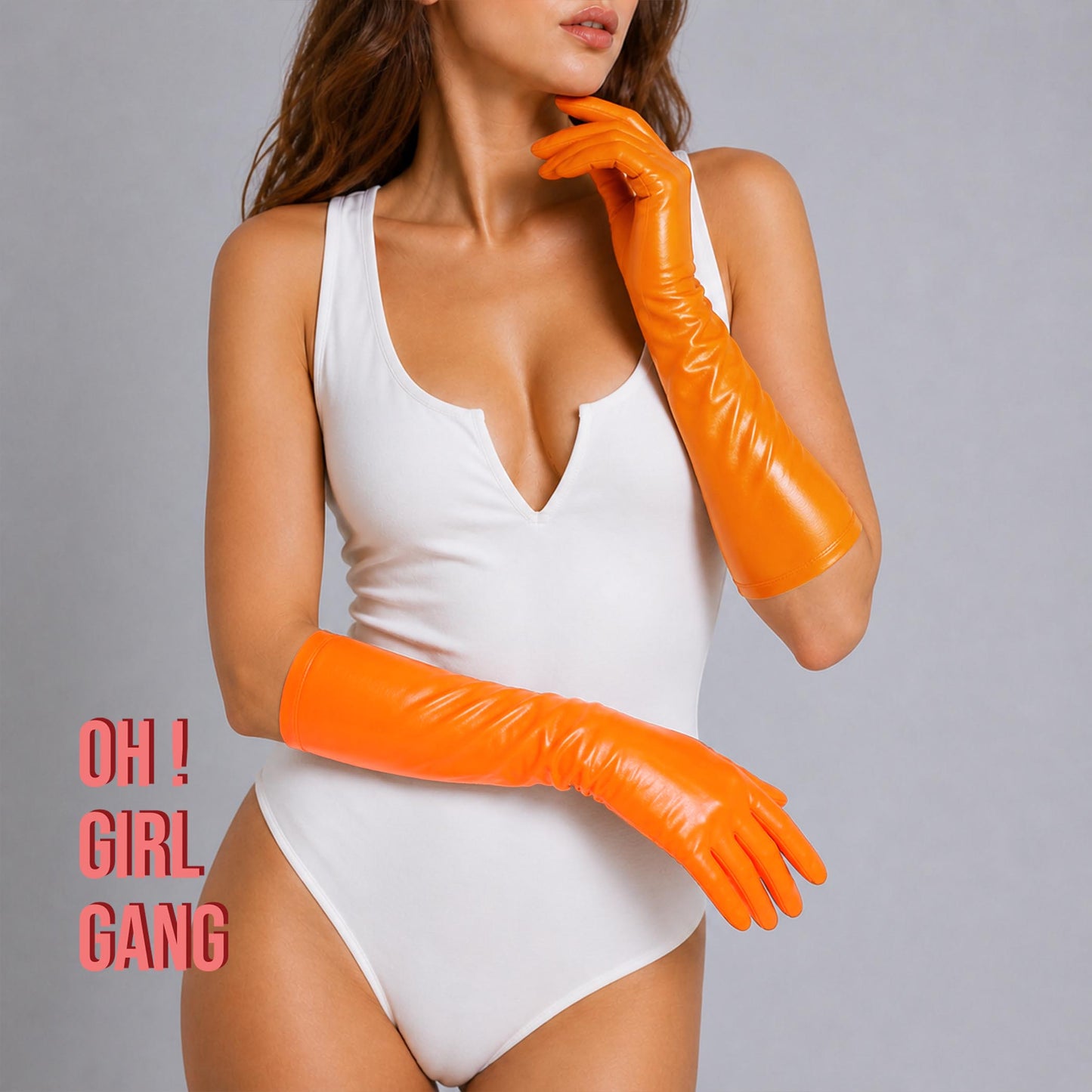 New Colors: Neon Orange (Shiny), Pink (Matt)Latex Short Gloves (40cm)