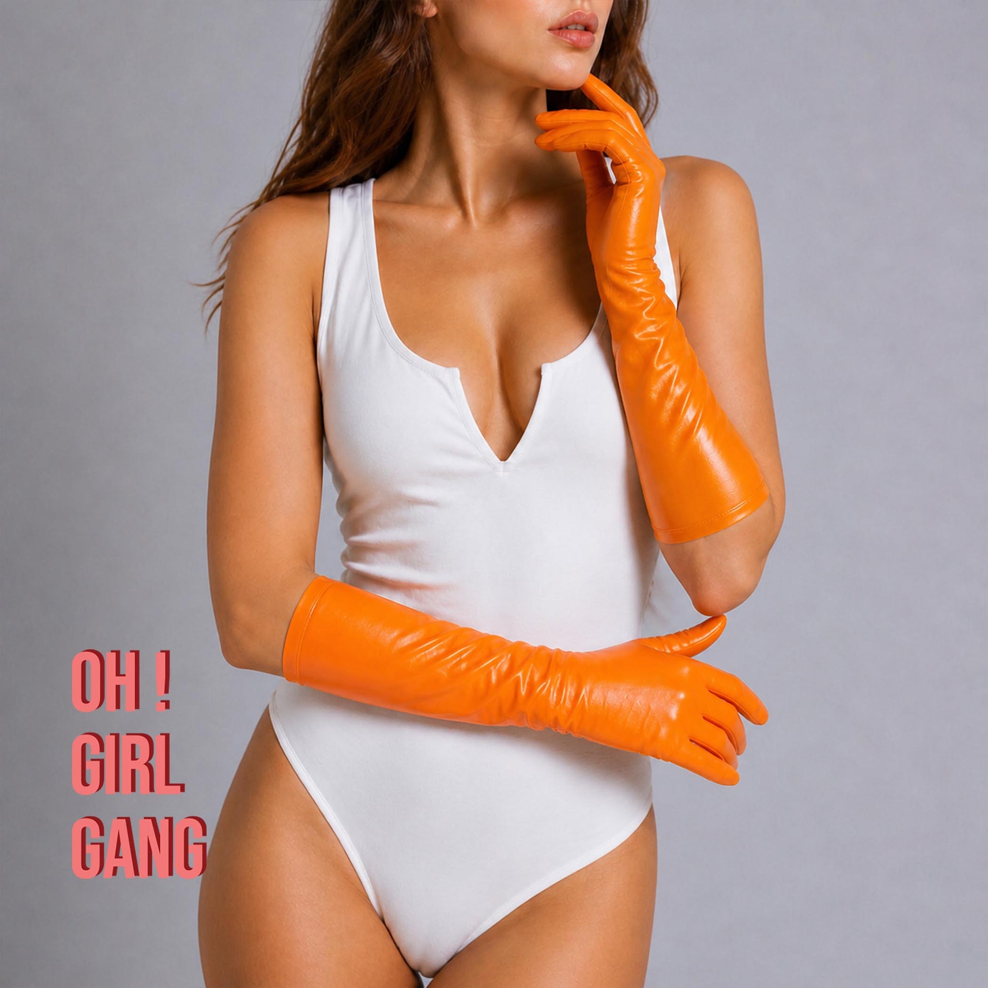New Colors: Neon Orange (Shiny), Pink (Matt)Latex Short Gloves (40cm)