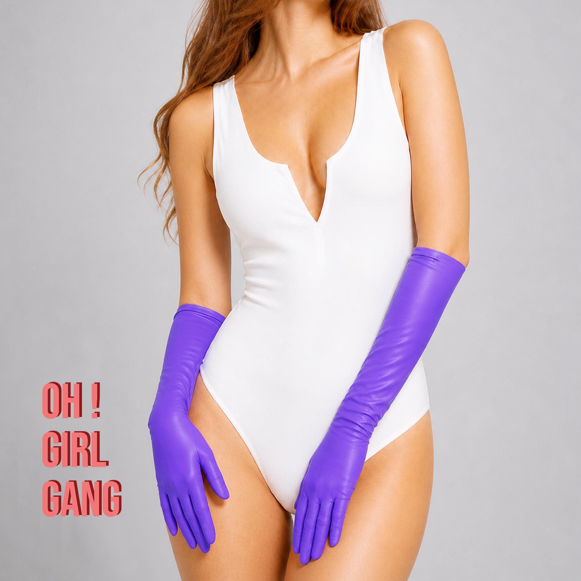 Matt Purple Latex PU Long Gloves (40cm)