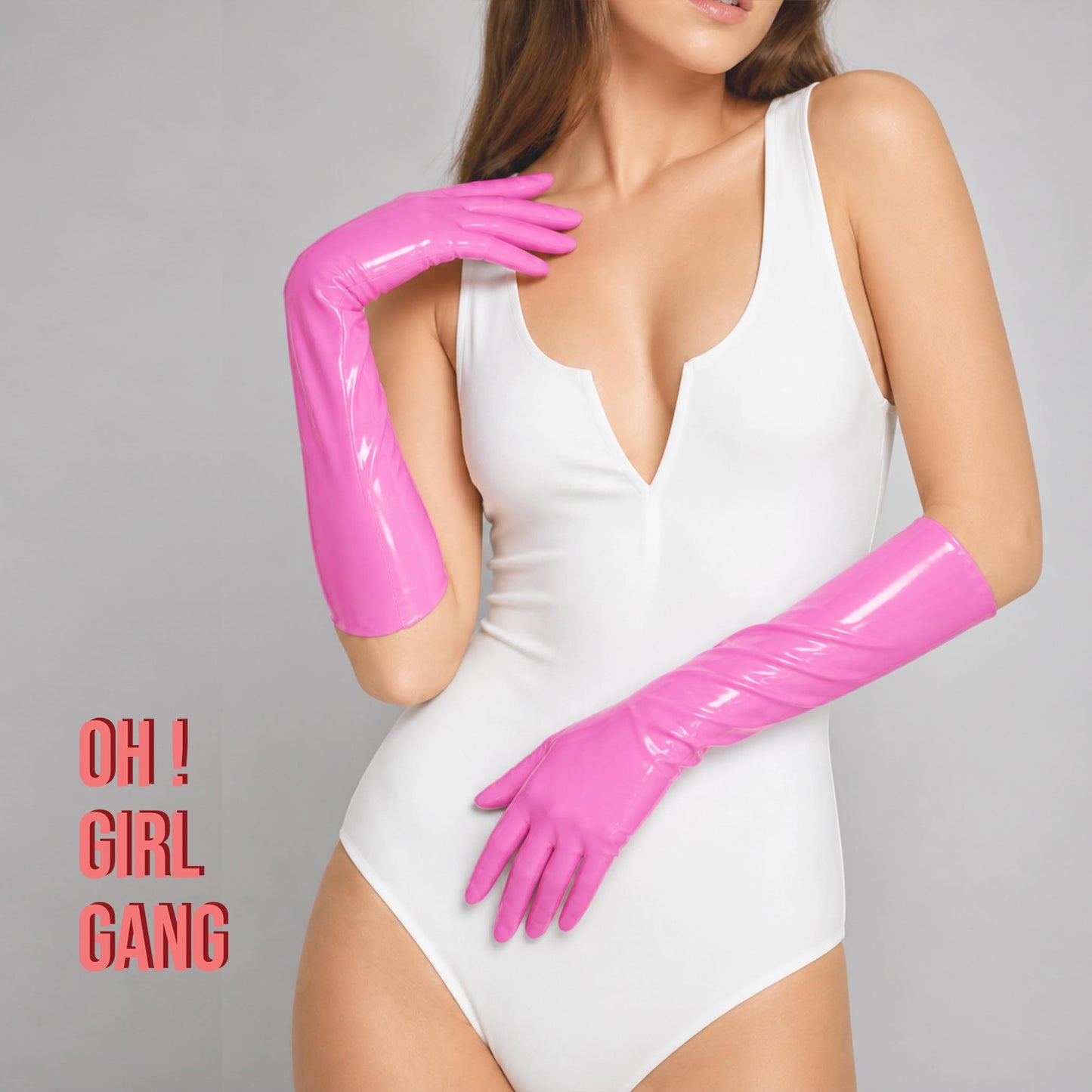 Pink Latex PU Long Gloves (40cm)