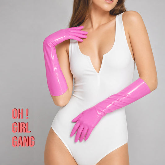 Pink Latex PU Long Gloves (40cm)