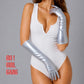 Silver Latex PU Long Gloves (40cm)