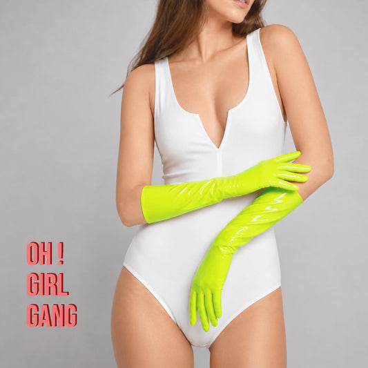 Neon Green Latex PU Long Gloves (40cm)