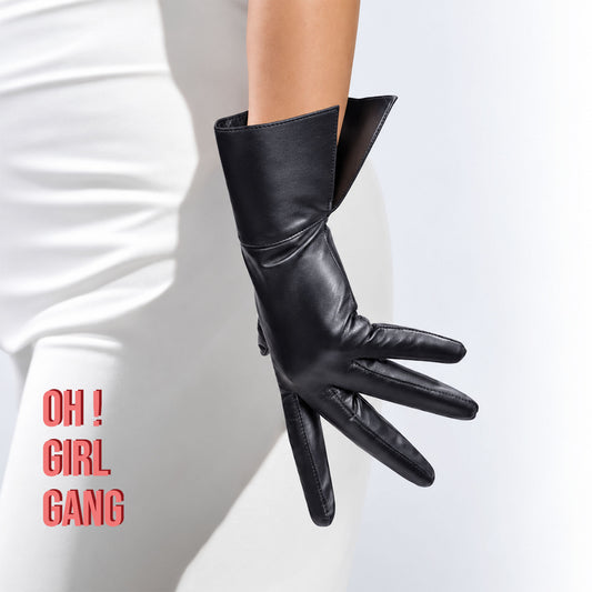 Black Genuine Leather Gloves: Touchscreen - Half-Finger / Full Finger. Christmas Gift for her, Party, Festival, Stage dancer