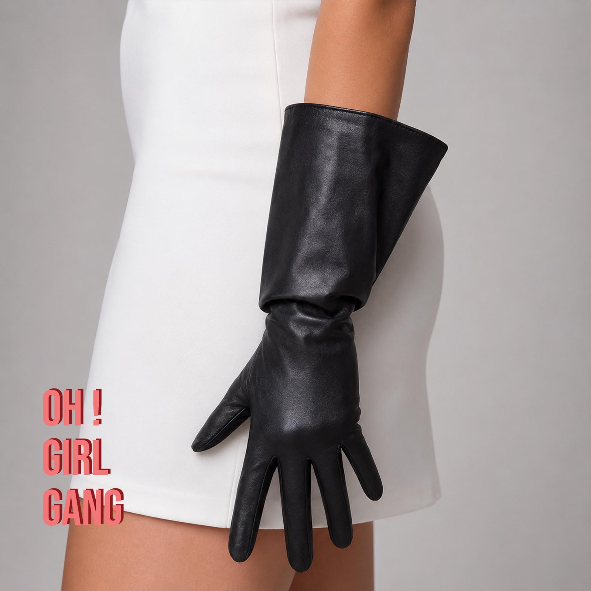 Black Genuine Leather Short Gloves (38cm)
